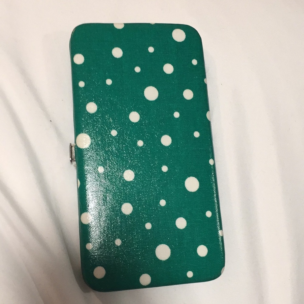 Green polka dot wallet